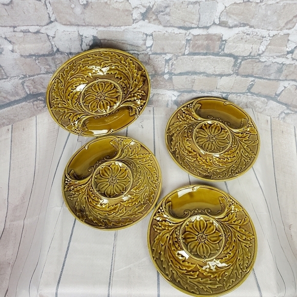 Vintage 1950s Gien France Green Divided Fondue Plates Set of 4 - Picture 13 of 16